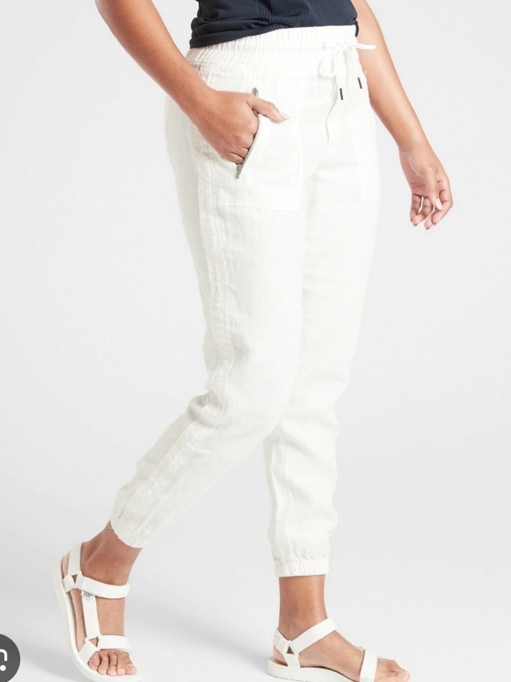 Athleta Cabo Linen Jogger Pants White Summer Breezy